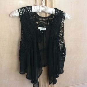Black Chiffon Vest w/Crochet Details